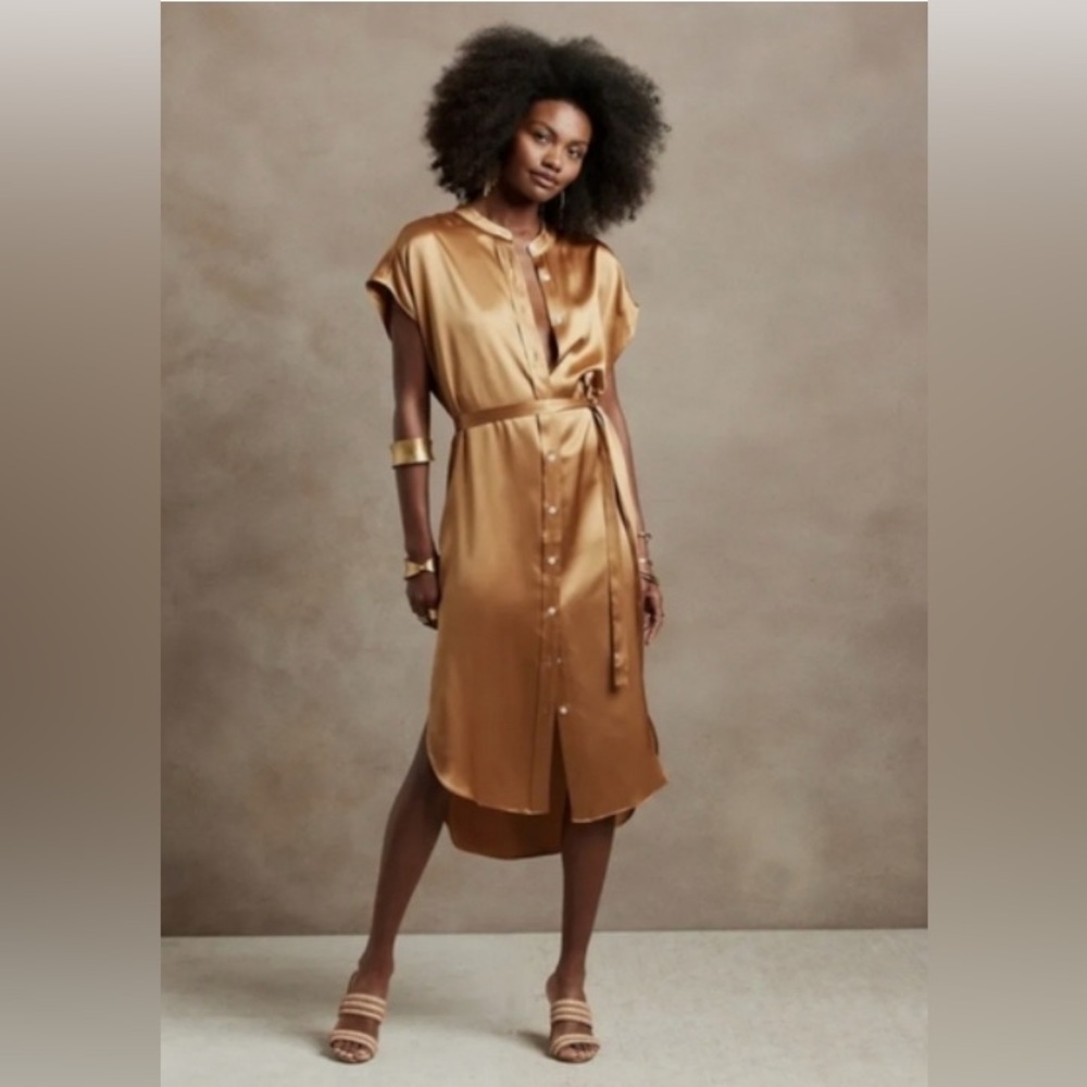 Banana Republic Serenade Silk Midi Dress | Size L | Holiday Shimmer!